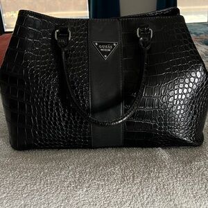 Guess Black Crocodile-Embossed Satchel